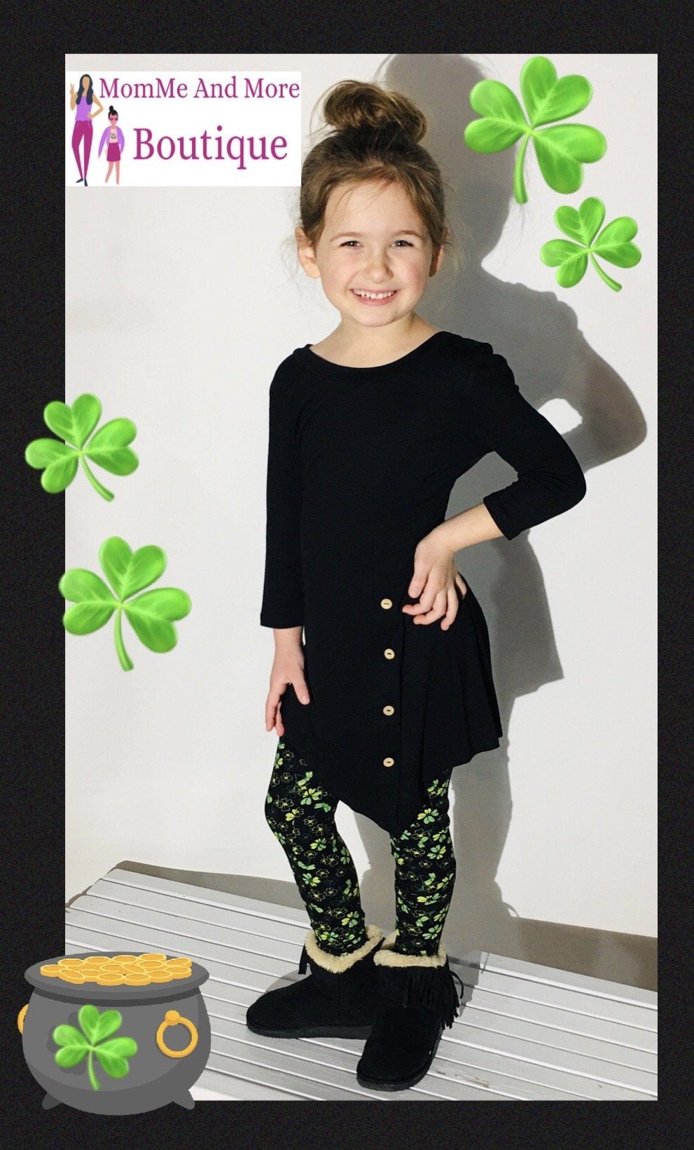 Girls St Patrick Day Shamrock Leggings Leggings MomMe and More 
