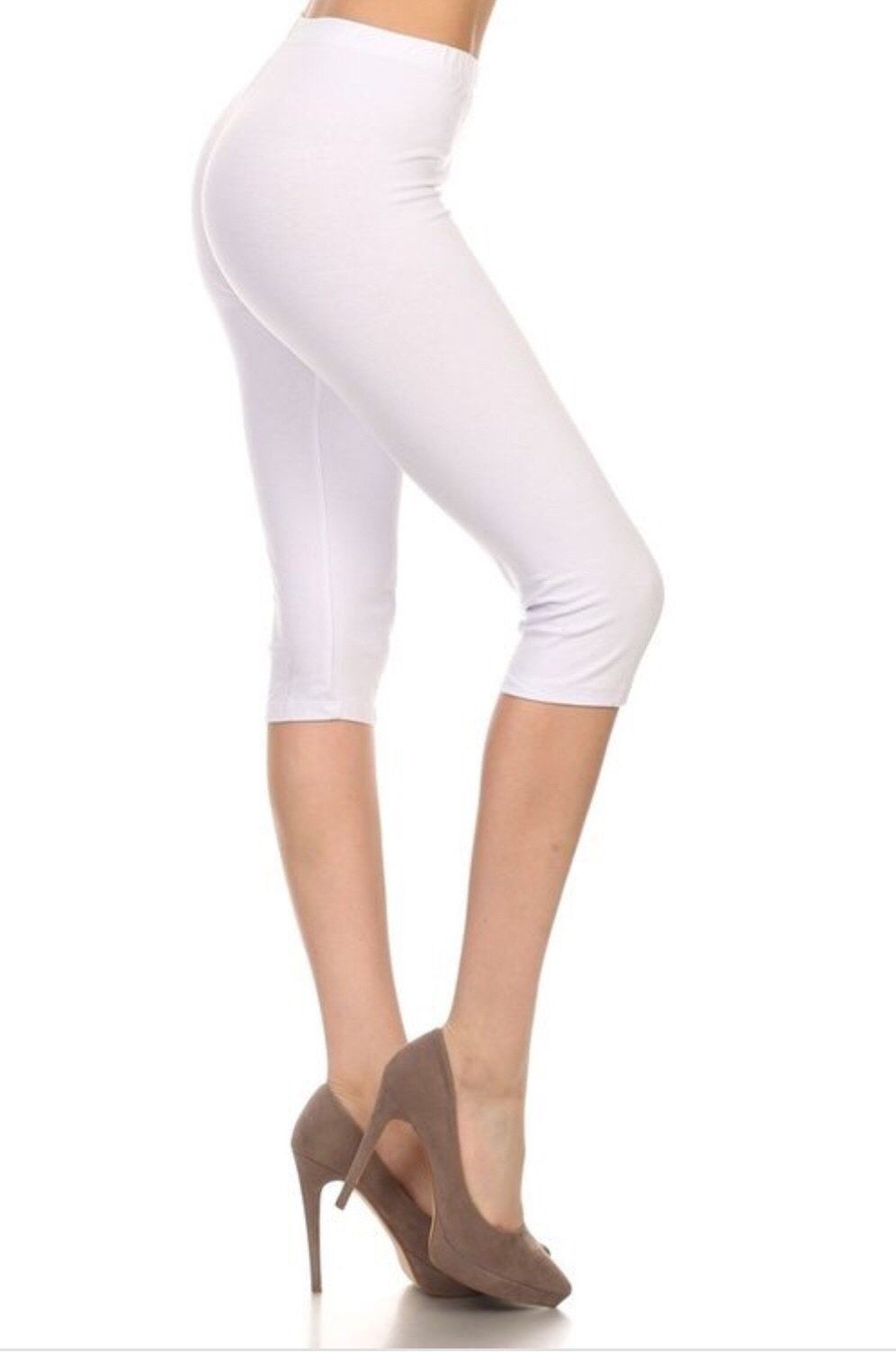 Women's Best Solid White Capri Leggings: OS and Plus Leggings MomMe and More 