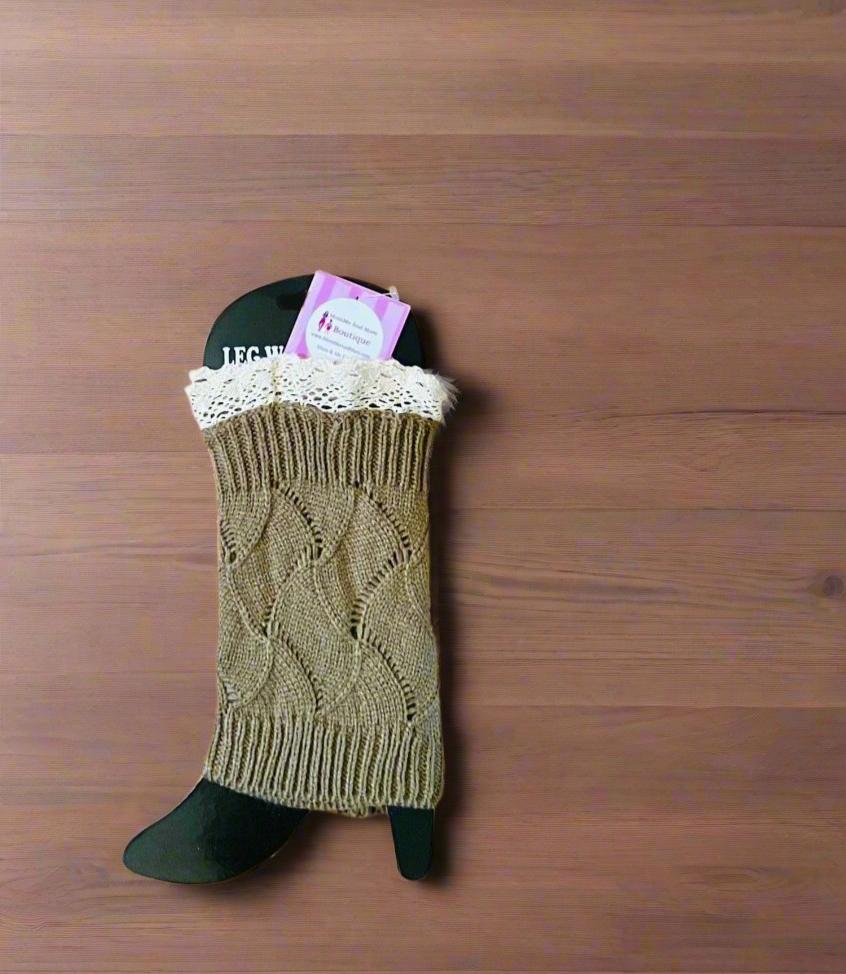 Womens Lace Trim Leg Warmer | Short Sweater Boot Cuff