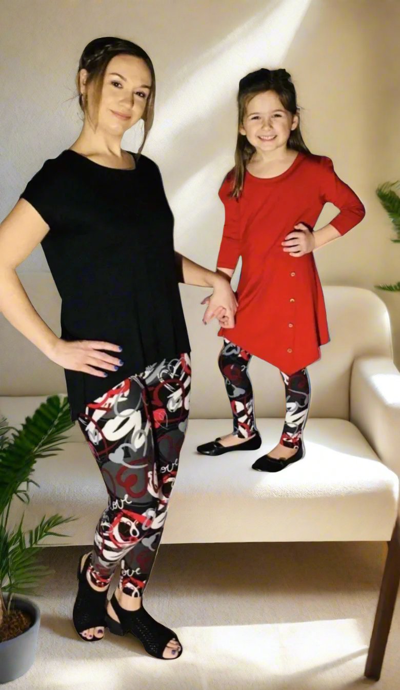 Womens Graphic Heart Leggings Red/Black: Yoga Waist Leggings MomMe and More 