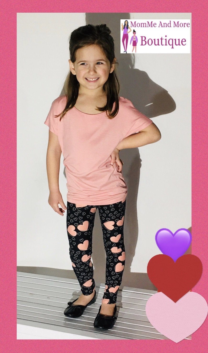 Girls Valentine Heart Leggings: Black/Pink Leggings MomMe and More 