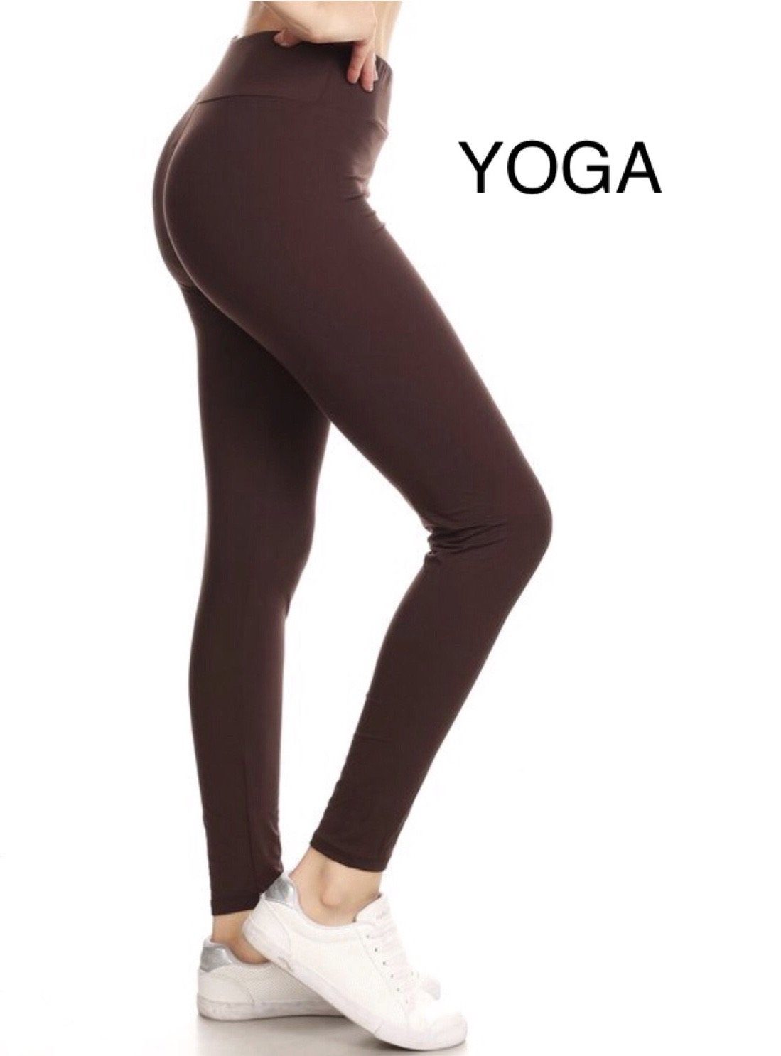 Womens Solid Brown Leggings: Yoga Waist Leggings MomMe and More 