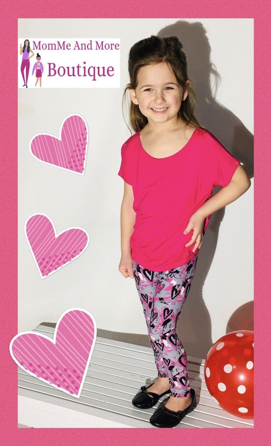 Girls Valentine Pink Heart Leggings Leggings MomMe and More 