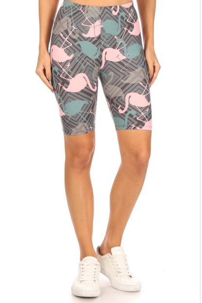 Womens Flamingo Printed Biker Shorts Shorts MomMe and More 