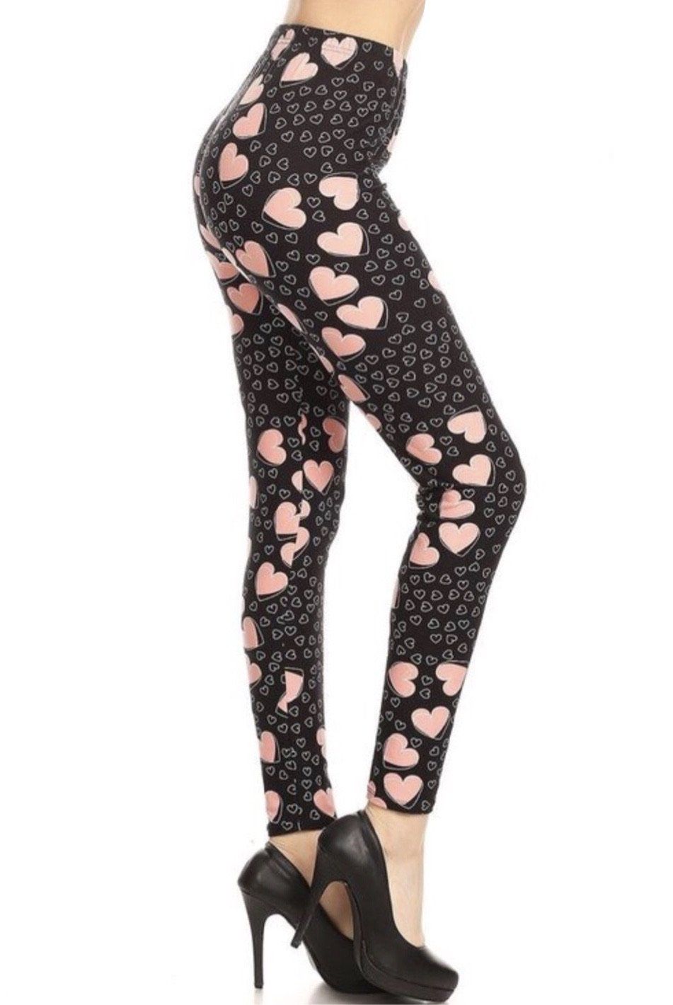 Womens Valentine's Day Pink Heart Leggings: XPlus 2xl/3xl Leggings MomMe and More 