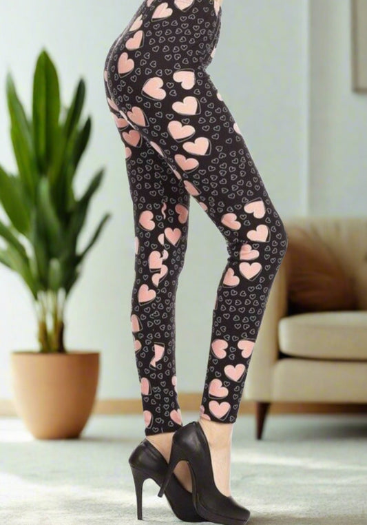 Womens Valentine's Day Pink Heart Leggings: XPlus 2xl/3xl Leggings MomMe and More 