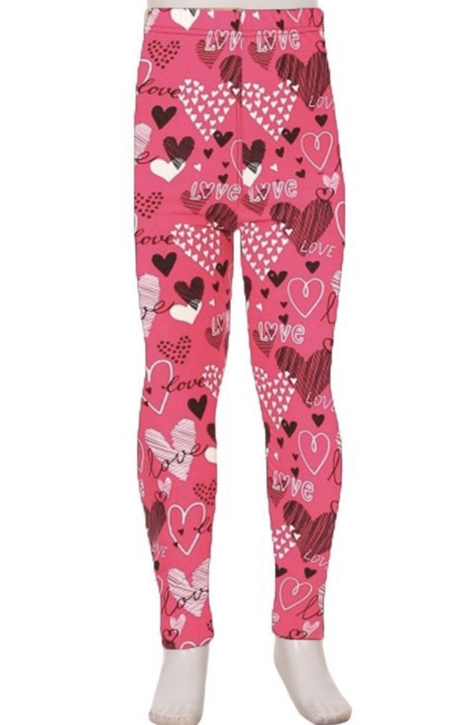 Girls Pink Love Heart Valentines Day Leggings Leggings MomMe and More 