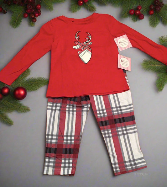 Family Matching Christmas Red Plaid Reindeer Printed Pajamas Sleepwear MomMe and More 