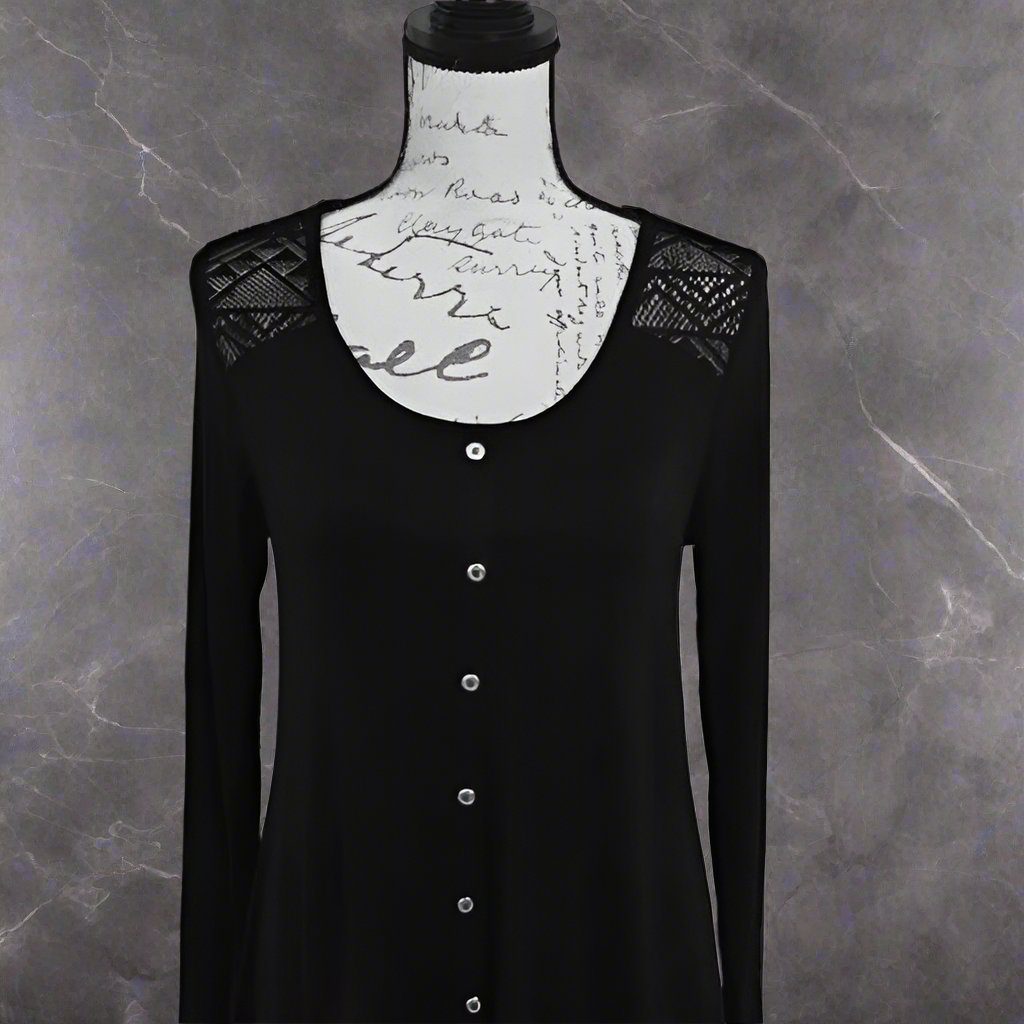 50% Off Women's Solid Black Lace Tunic Top Buttons: S/M/L Tops MomMe and More 