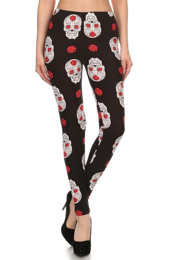 Women's Sugar Skull Rose Leggings: OS and Plus Leggings MomMe and More 