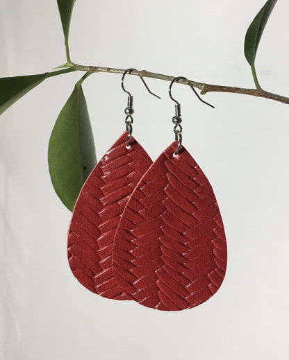 Leather Braided Solid Teardrop Earrings Earrings MomMe and More 