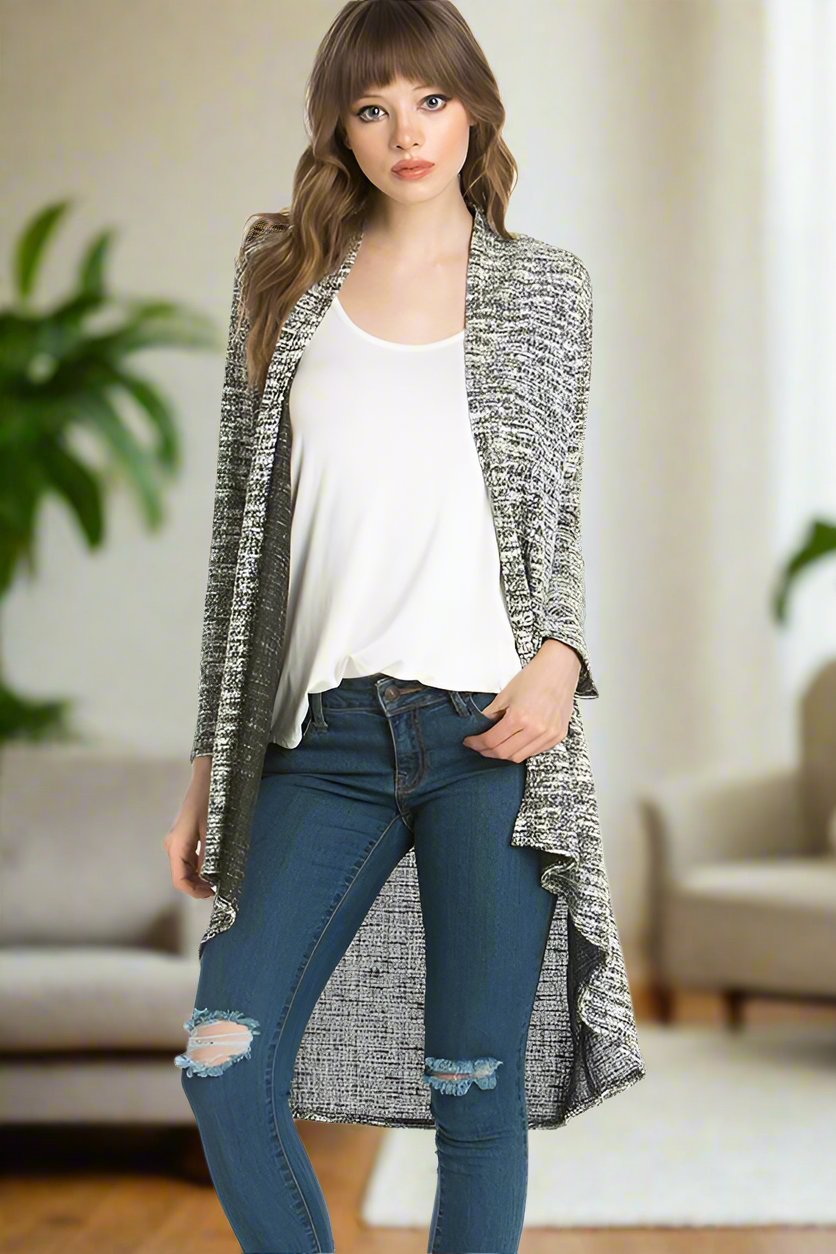 Womens Heather Gray High-Low Cardigan Cardigan MomMe and More 
