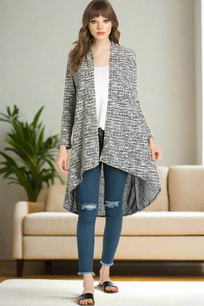 Womens Heather Gray High-Low Cardigan Cardigan MomMe and More 